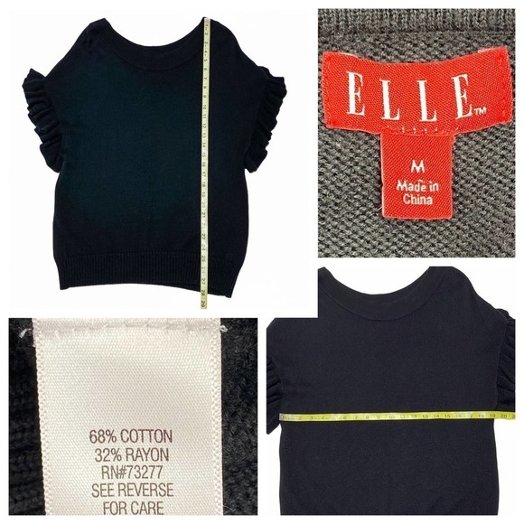 ELLE Black Short Sleeve Ruffled Blouse Size Medium - Picture 10 of 11